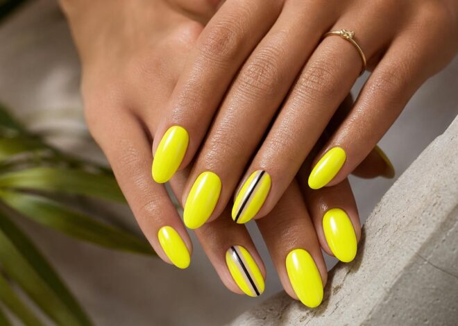 Jaune fluo nail art en 2026 : motifs graphiques, idées pop et tenue longue durée